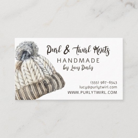 手作り編み物ウィンターハットとセーター 名刺 (正面)
