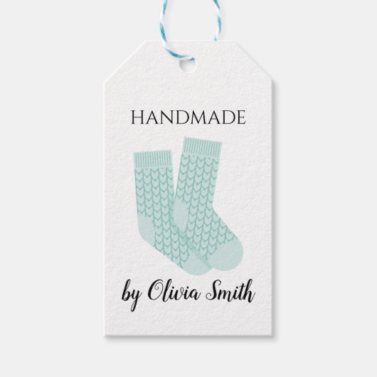 手作り編み物クラフトブルーソックス ギフトタグ (正面)