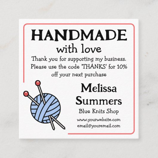 手作り編み物クーポン スクエア名刺 (正面)