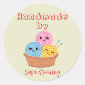 手作り編み物気にラベル、ラベル、私が作った、 ラウンドシール (正面)