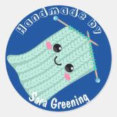 手作り編み物気にラベル、ラベル、私が作った、 ラウンドシール (正面)