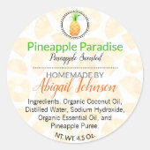 手作り自家製バス&体パイナップルステッカー ラウンドシール (正面)