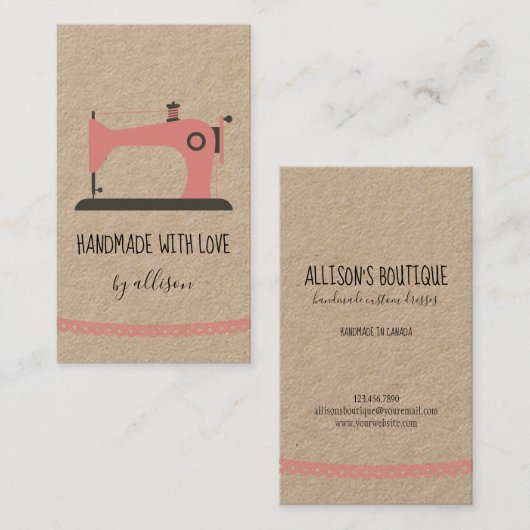 手作り裁縫機カスタム械タイポグラフィ 名刺 (正面/裏面)