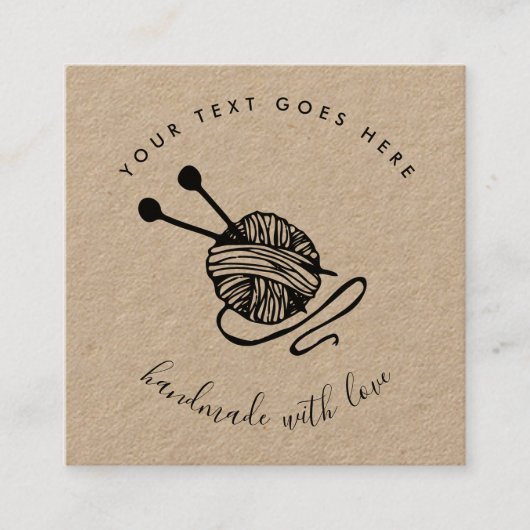 手作り製品クラフト編み物ブラウンクラフト紙 スクエア名刺 (正面)