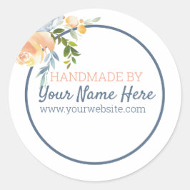 手作り製品ブルー&ピーチフローラ ラウンドシール