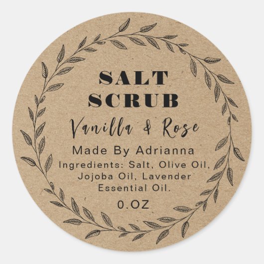 手作り製品ラベルクラフト紙 ラウンドシール (正面)
