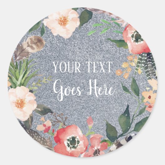 手作り製品ヴィンテージフローラリースグリッター ラウンドシール (正面)
