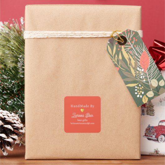 手作り製品用オレンジレッドステッカー スクエアシール (クリスマス)