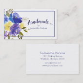 手作り青紫色の黄色い花書 名刺 (正面/裏面)