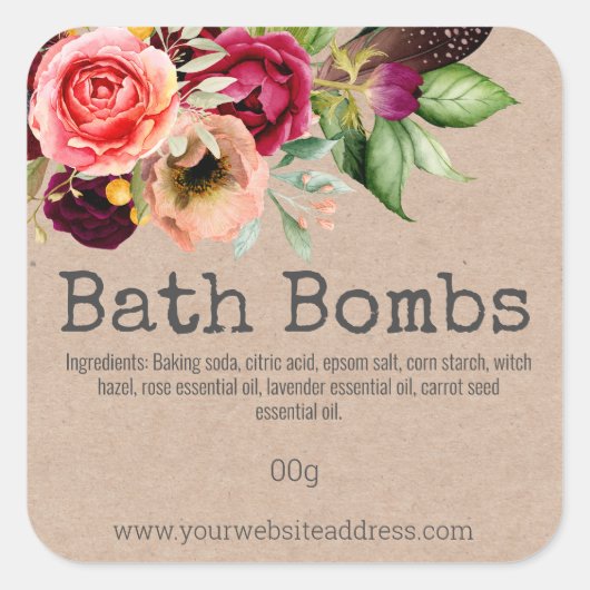 手作り風呂爆弾のステッカーラベル スクエアシール (正面)