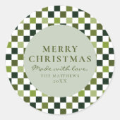 手作り食品のホリデーシーズン限定ラベル グリーンチェックのクリスマス ラウンドシール (正面)