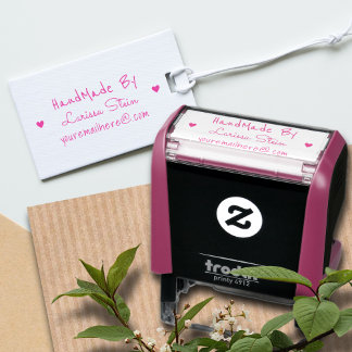 手作り(カスタム文字) +名前、ピンクフェミニン セルフインキングスタンプ