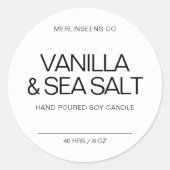 手作り ソイ キャンドル シックなカリグラフィー 白 クラシック ラウンドシール (正面)