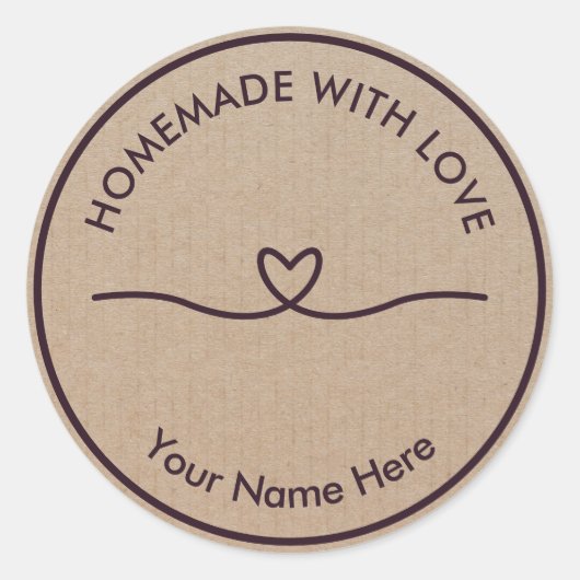 手作り 愛を込めて 茶色のクラフト紙 ラウンドシール (正面)