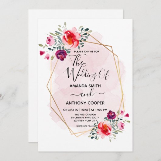 手作エレガントり水彩フローラ 招待状 (正面/裏面)