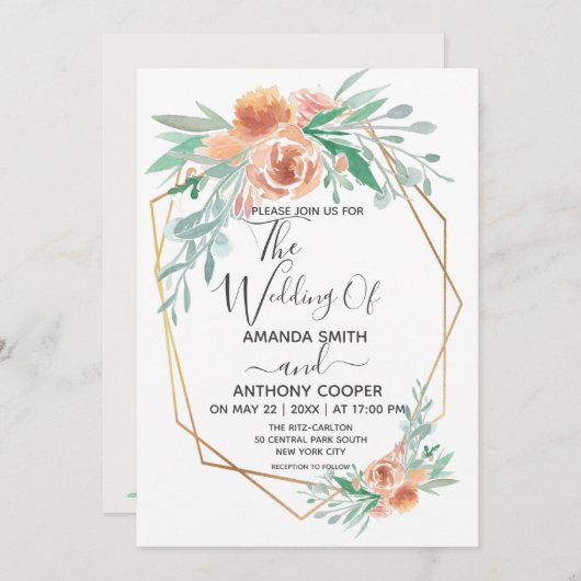 手作エレガントり水彩フローラ 招待状 (正面/裏面)