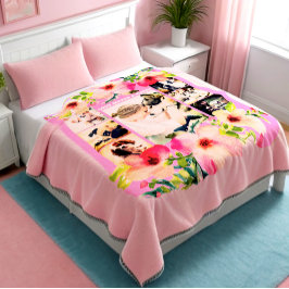 手作エレガントり水彩画バラ写真コラージュ フリースブランケット