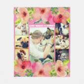 手作エレガントり水彩画バラ写真コラージュ フリースブランケット (正面)