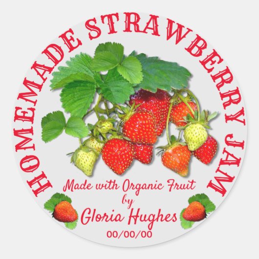 手作パーソナライズされたりストロベリージャムカスタム文字 ラウンドシール (正面)