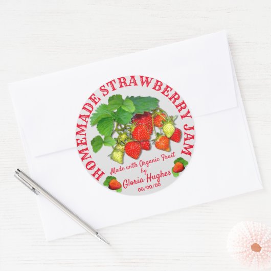 手作パーソナライズされたりストロベリージャムカスタム文字 ラウンドシール (封筒)