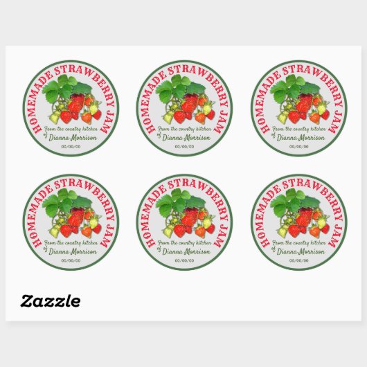 手作パーソナライズされたりストロベリージャムカスタム文字 ラウンドシール (シート)