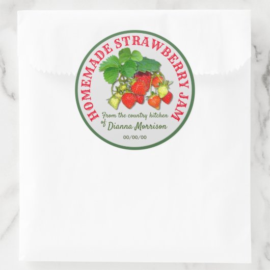手作パーソナライズされたりストロベリージャムカスタム文字 ラウンドシール (バッグ)