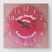 手作パーソナライズされたり赤鋸刃 スクエア壁時計 (正面)