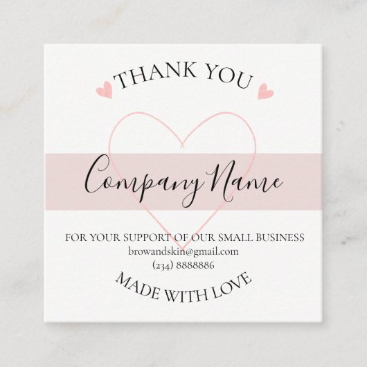 手作パーソナライズされたりTHANK YOUラベル スクエア名刺 (正面)