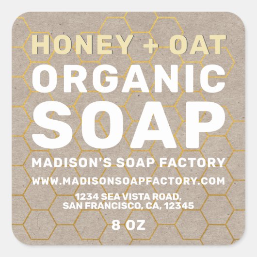 手作モダンりハニーコート石鹸スクエアステッカー スクエアシール (正面)