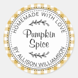手作素朴りカボチャスパイスイエローチェック ラウンドシール