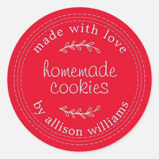 手作素朴りグッズ焼いたクッキー赤 ラウンドシール (正面)