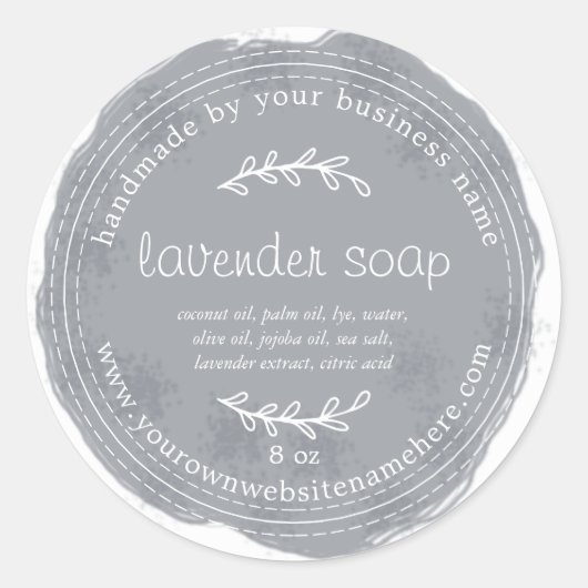 手作素朴りラベンダーソープ水彩ダークブルー ラウンドシール (正面)