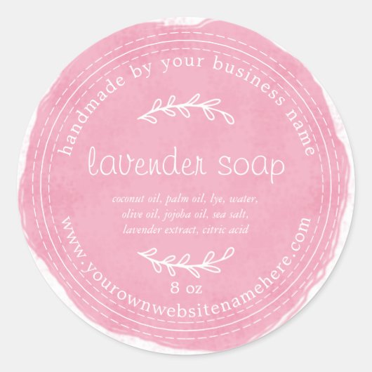 手作素朴りラベンダー石鹸の水彩ホットピンク ラウンドシール (正面)