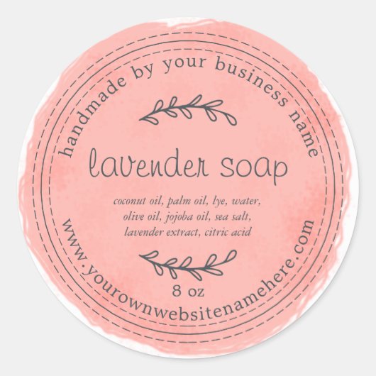 手作素朴りラベンダー石鹸ウォーターカラーサンゴ ラウンドシール (正面)