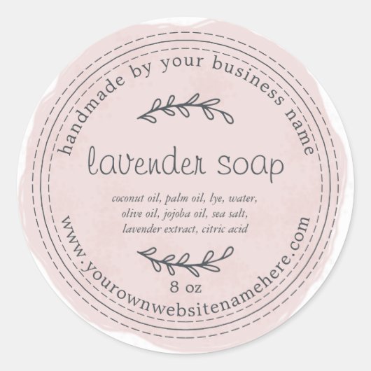 手作素朴りラベンダー石鹸ウォーターカラーパープル ラウンドシール (正面)