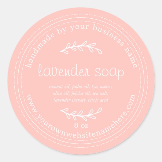 手作素朴りラベンダー石鹸ピンク ラウンドシール (正面)
