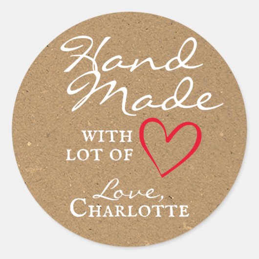 手作素朴りラヴ赤いハートクラフト紙 ラウンドシール (正面)