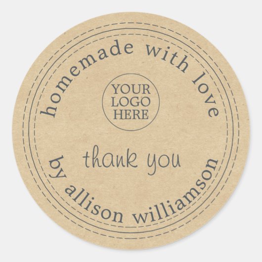 手作素朴りロゴありがとうクラフト紙Cl ラウンドシール (正面)