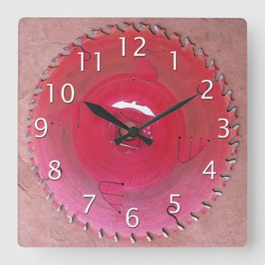 手作素朴り工房ツール赤鋸刃 スクエア壁時計 (正面)