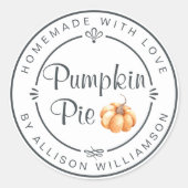 手作素朴り秋パンプキンパイ ラウンドシール (正面)