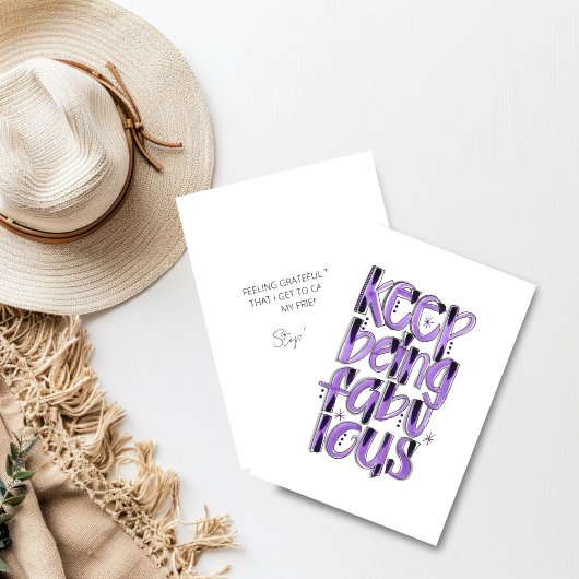 手保に紫色の文字が付いているさま サンキューカード