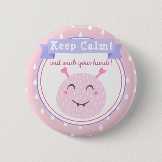 手保を洗え!コロナストップウイルス 缶バッジ (正面)