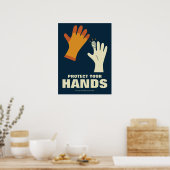 手保護作業場安全レトロ ポスター (キッチン)