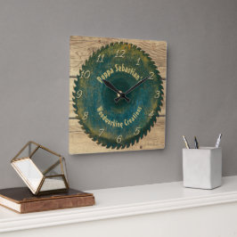 手利パーソナライズされたき木工素朴鋸刃 スクエア壁時計