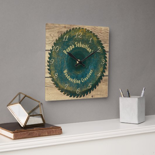 手利パーソナライズされたき木工素朴鋸刃 スクエア壁時計 (オフィス)