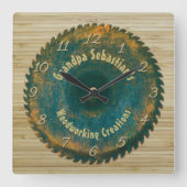 手利木製鋸刃素朴テンプレート スクエア壁時計 (正面)