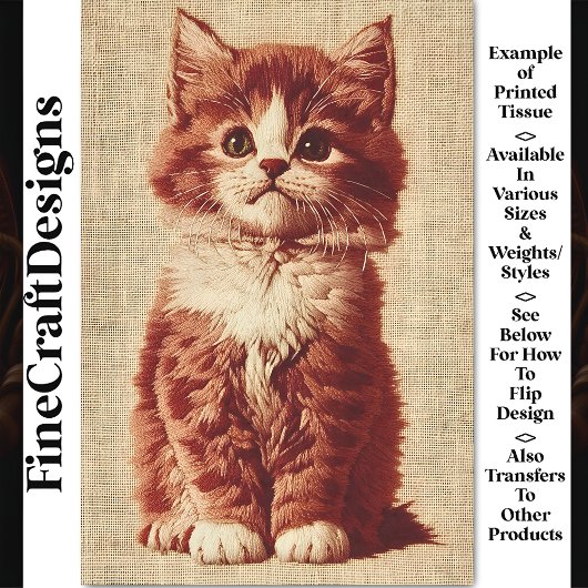 手刺繍かわいいフワフワの子猫BY9 Decopage 薄葉紙