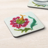 手刺繍の明るい花3 コースター (左側)