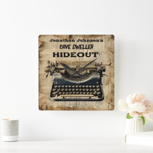 手動おもしろいタイプライター壁時計 スクエア壁時計 (ホーム)