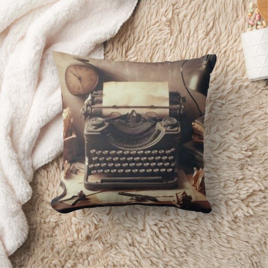 手動ヴィンテージアンティークタイプライターブラウンセピア クッション (ブランケット)